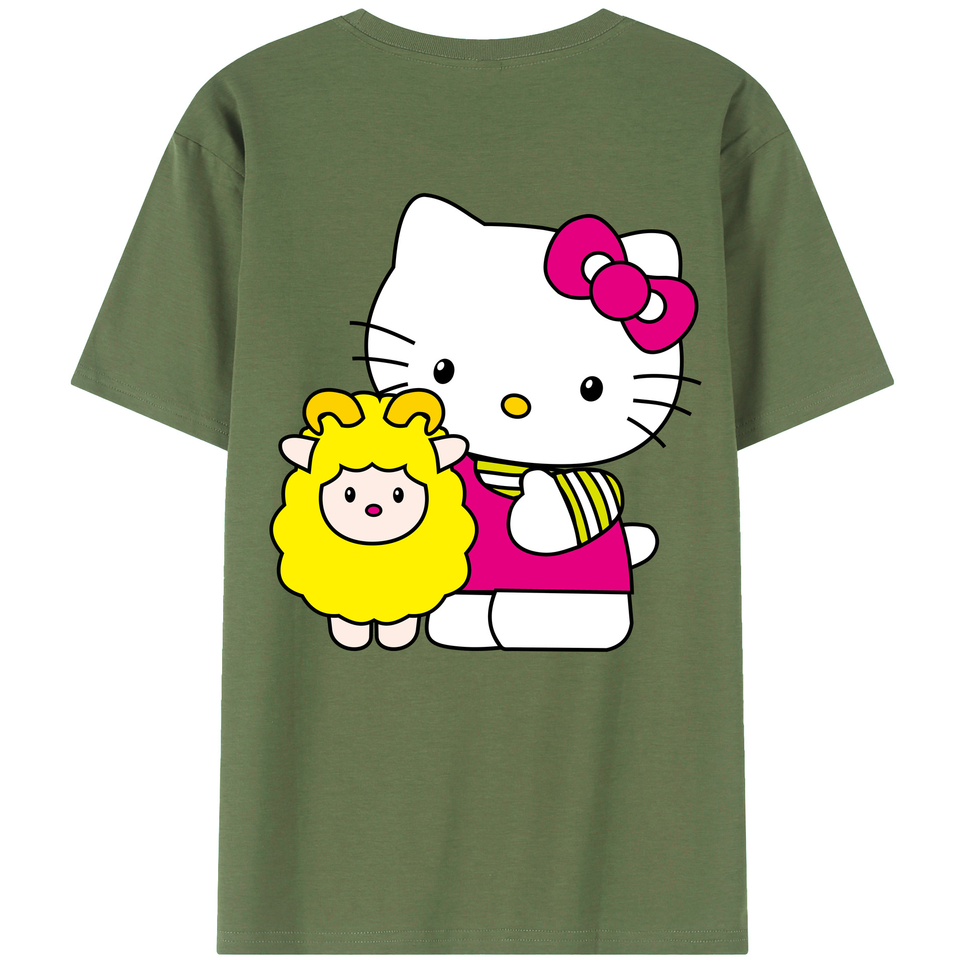 （画像用） Hello Kitty ハローキティ 綿100％ メンズ半袖Tシャツ（バックプリント） 通気性